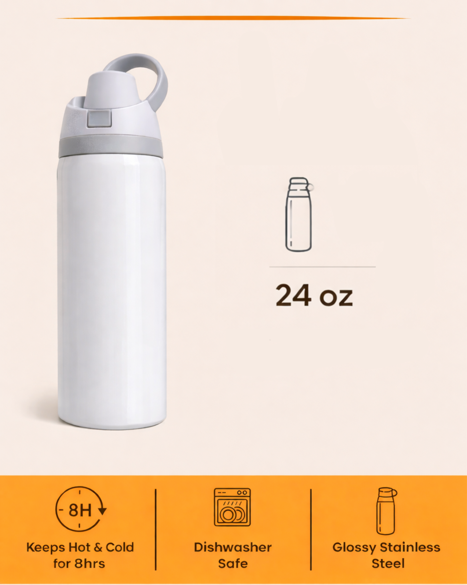 Owala Water Bottle White with Flip Lid – Easy Open, Premium Design | High Vibes