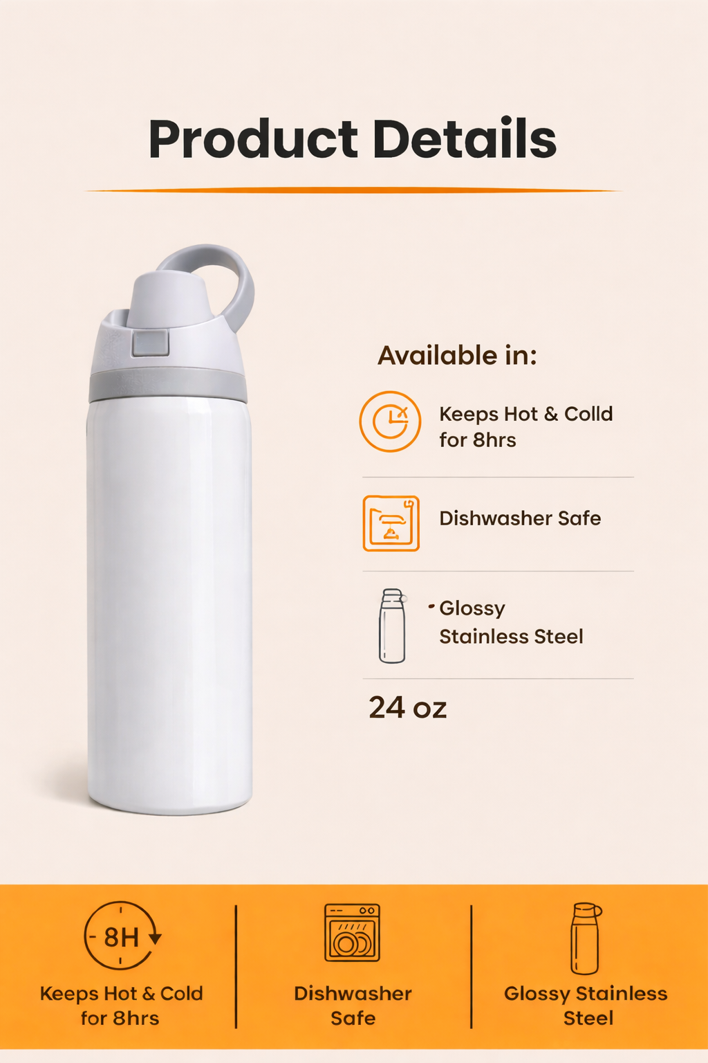 Owala Water Bottle White with Flip Lid – Easy Open, Premium Design | High Vibes (Copy)