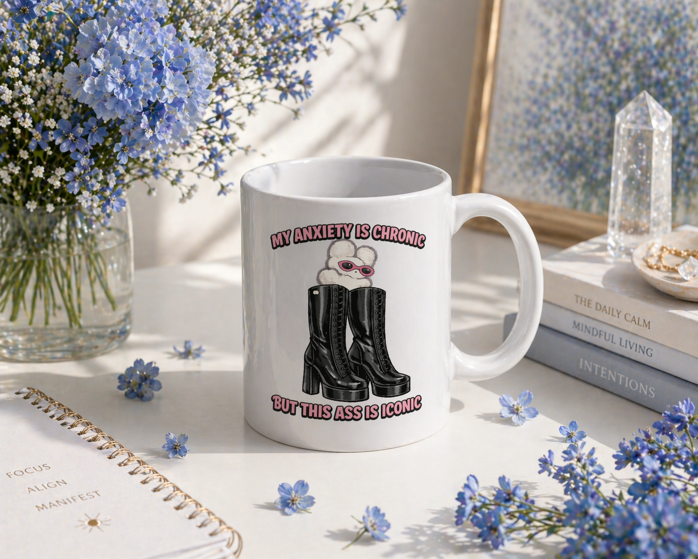 Funny Anxiety Mug – “My Anxiety is Chronic But This Ass is Iconic” | 11oz Ceramic Mug