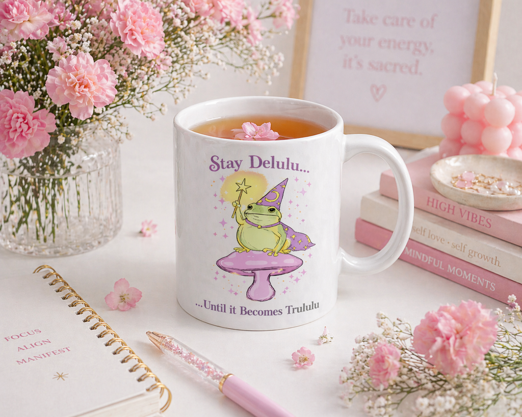 Stay Delulu Mug – Cute Affirmation Coffee Cup | Aesthetic 11oz Ceramic Mug