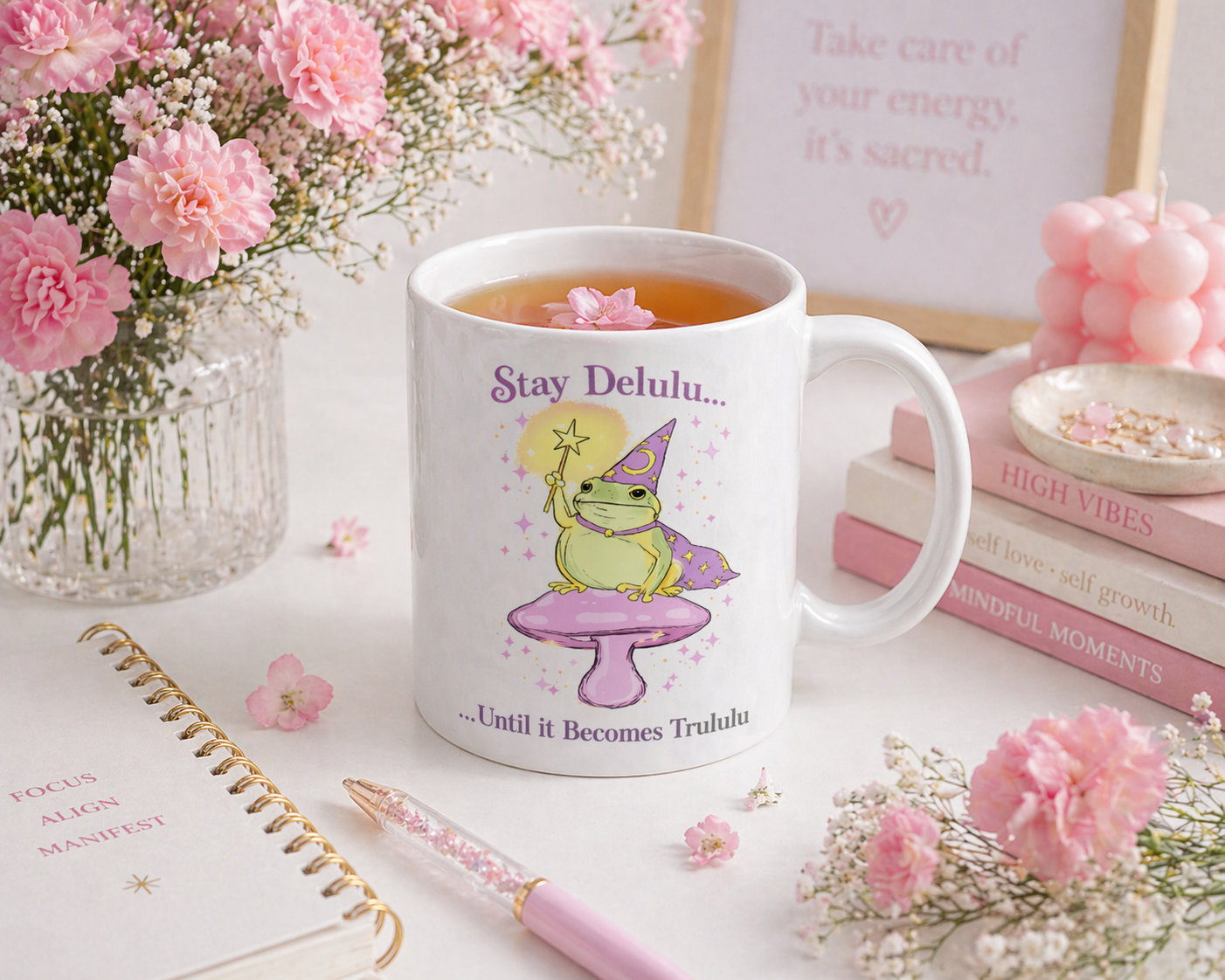 Stay Delulu Mug – Cute Affirmation Coffee Cup | Aesthetic 11oz Ceramic Mug