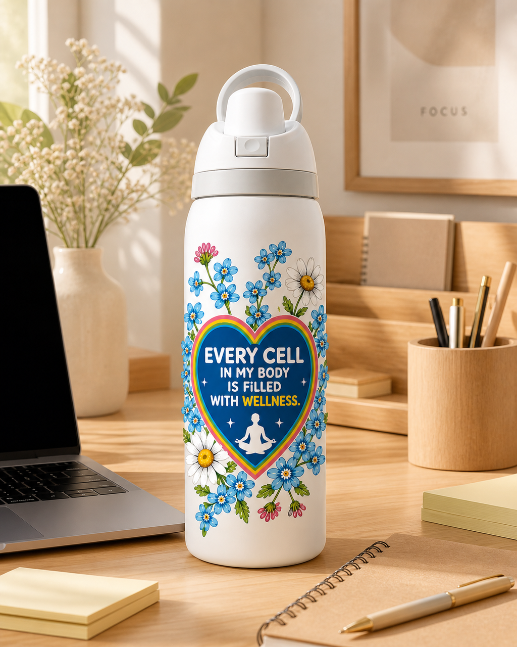 Owala Water Bottle White with Flip Lid – Easy Open, Premium Design | High Vibes
