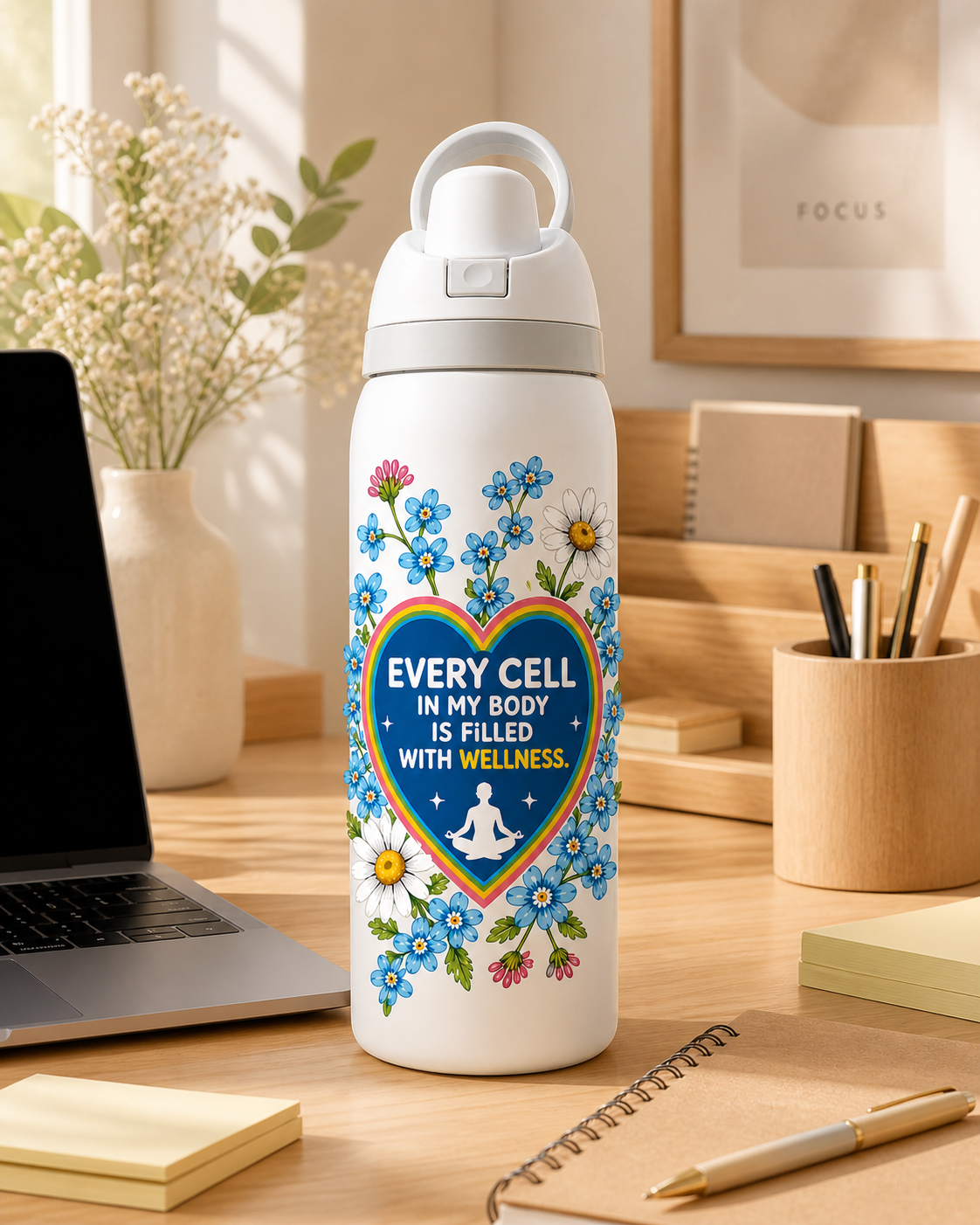 Owala Water Bottle White with Flip Lid – Easy Open, Premium Design | High Vibes