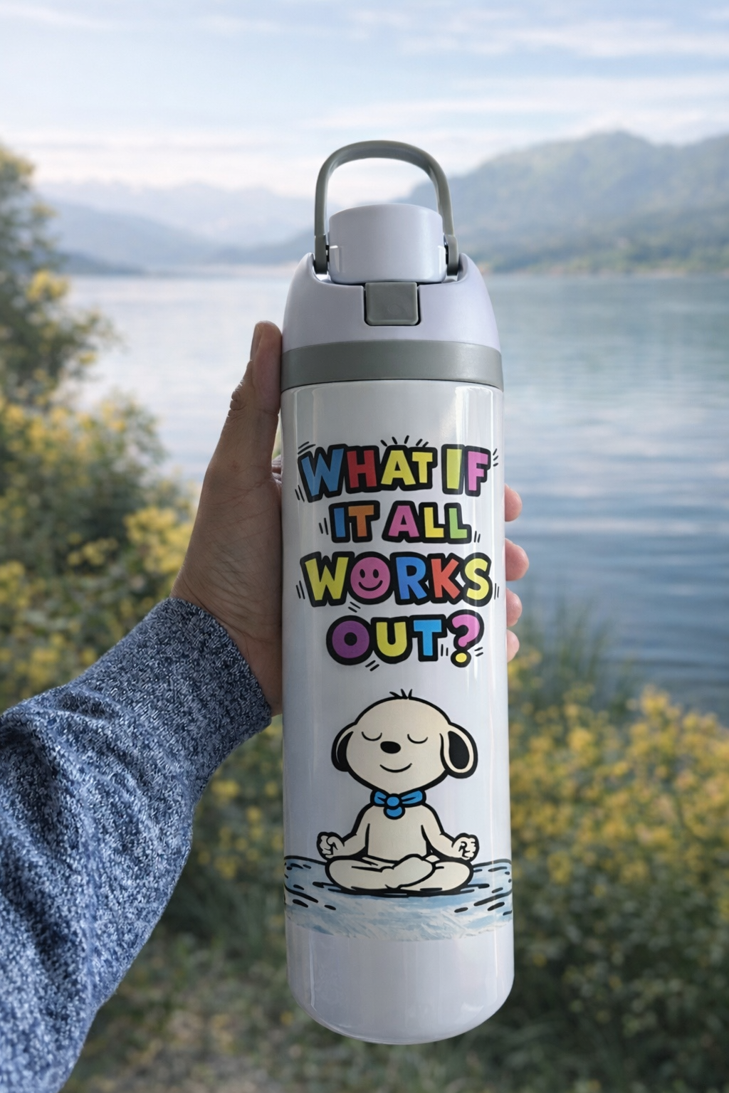 Owala Water Bottle White with Flip Lid – Easy Open, Premium Design | High Vibes
